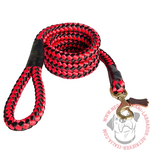 Guinzaglio in corda di nylon bicolore rosso e nero