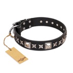 FDT Artisan - Collare in pelle nera "Space Walk" per Labrador FDT Artisan - Collare in pelle nera "Space Walk" per Labrador
